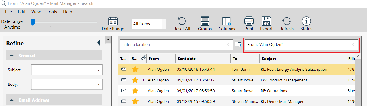 Searching for Filed Messages